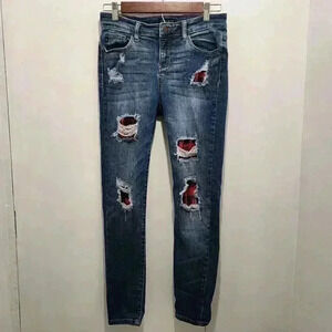 Judy Blue Distressed‎ Buffalo Plaid Skinny Jeans Size 9/29